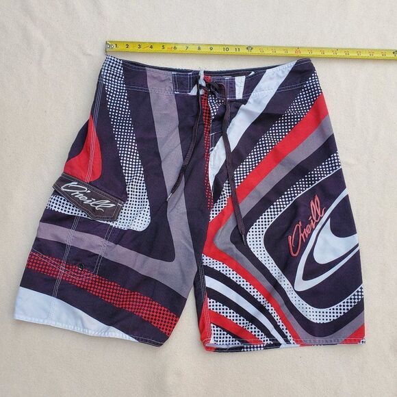 O'Neill black, red, gray, and white board shorts/swim trunks - Picture 5 of 11